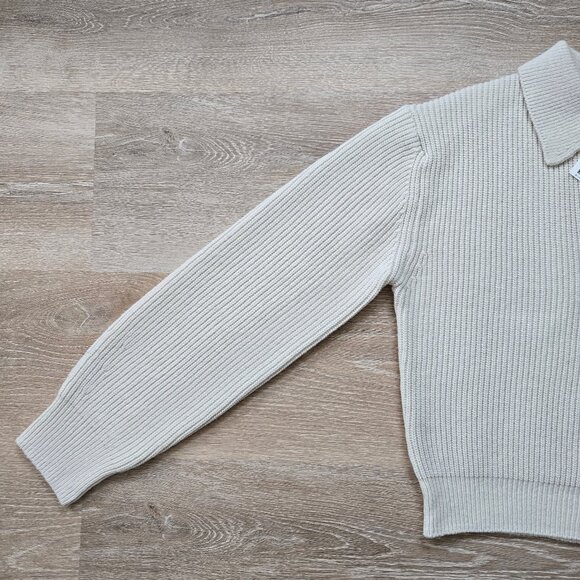 H&M Rib Knit Collared Sweater Long Sleeve Cropped Cream Size Small New With Tags - Picture 7 of 17